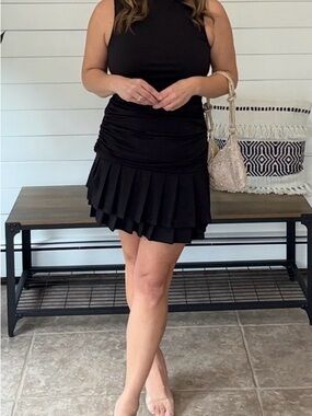 Black Tiered Ruffle Ruched Mini Dress - Women